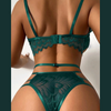 This beautiful set consists of a sexy push-up bra and a beautiful floral designed panty . Available in Dark Green . Chest Pad is non-removable . *hand wash,don't dry clean*